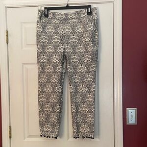 Chico's Black and White Patterned Ankle Pants with Tassel Trim Size 14